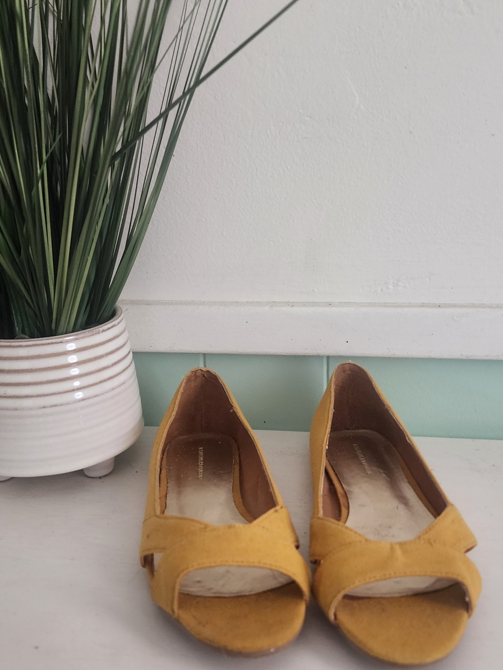 Banana Republic Women's Open-Toe Suede Flats in Mustard